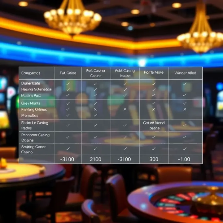 Comparison of Promotional Offers Across Australian Online Casinos Comparison chart displaying different Australian online casino promotions and their key features