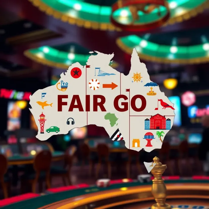 Map of Australia showing cultural significance of the phrase 'fair go' with local icons