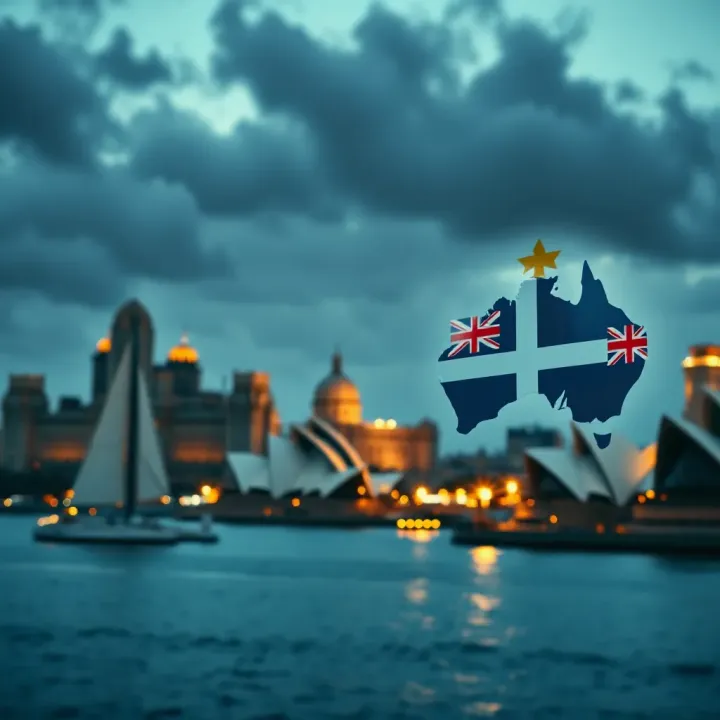 Australian landmarks with a royal emblem symbolizing historical connection to the British monarchy
