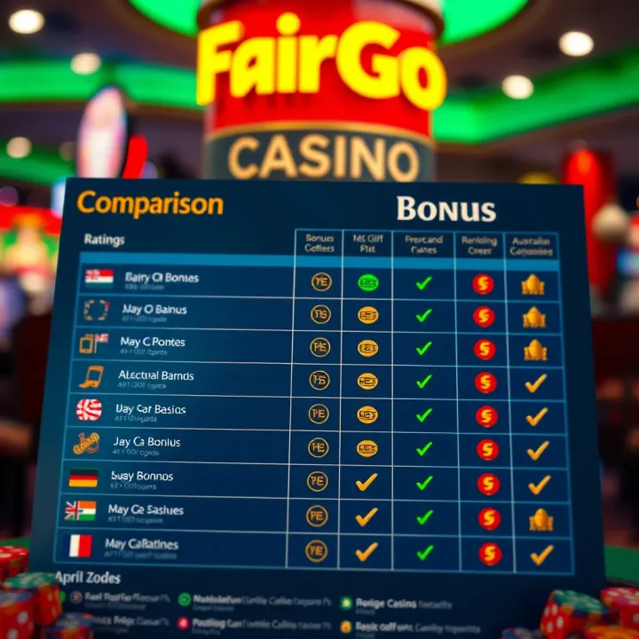 Comparison chart highlighting bonus offers from various Australian online casinos with icons and ratings