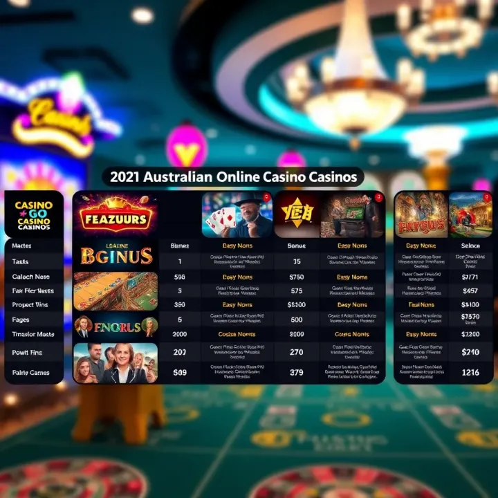 Comparison chart of Australian online casinos highlighting features and bonuses