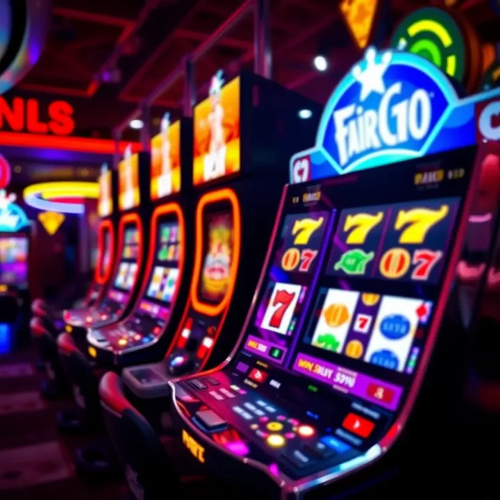 Exciting Slot Machine Experience at Fair Go Casino Casino slot machine with vibrant lights and winning symbols during gameplay