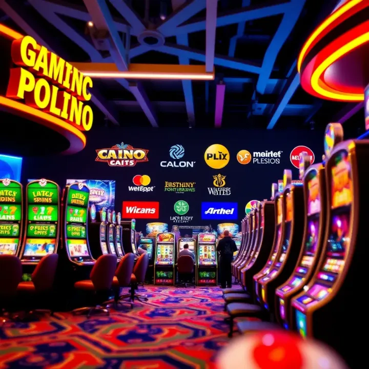 Digital casino environment showcasing various popular gaming providers logos