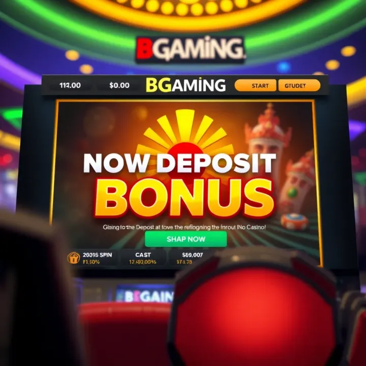 Illustration showing a digital casino interface highlighting a no deposit bonus offer from BGaming