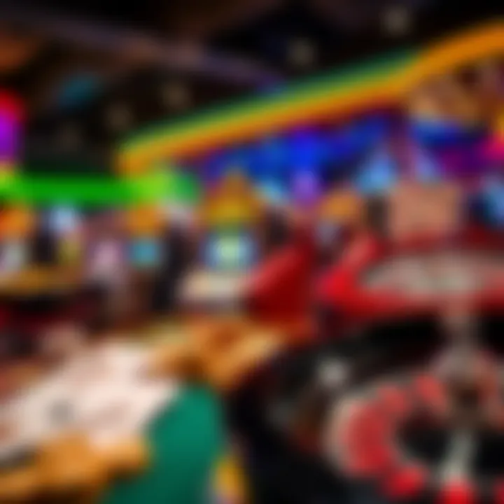 Graphic showcasing diverse casino games including slots, poker, and roulette with vibrant colors