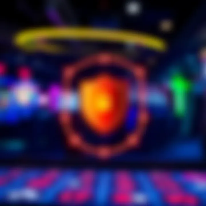 Illustration of a secure online casino platform featuring a shield symbol and digital gambling icons