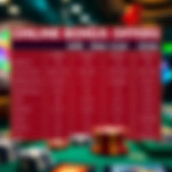 Comparison chart displaying various online casino bonus offers available to Australian players