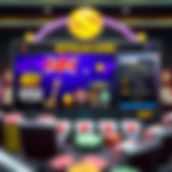 Illustration of Australian-themed online casino platform featuring bonus offers and responsible gaming icons