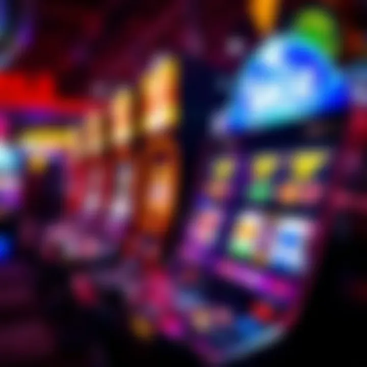 Casino slot machine with vibrant lights and winning symbols during gameplay