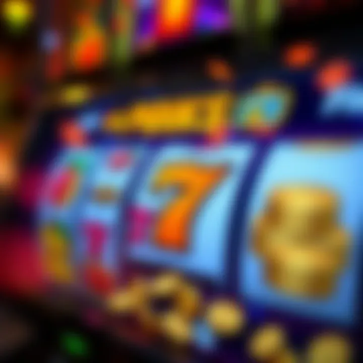 Assorted pokies symbols like fruits, lucky sevens, and gold coins on a vibrant slot machine screen