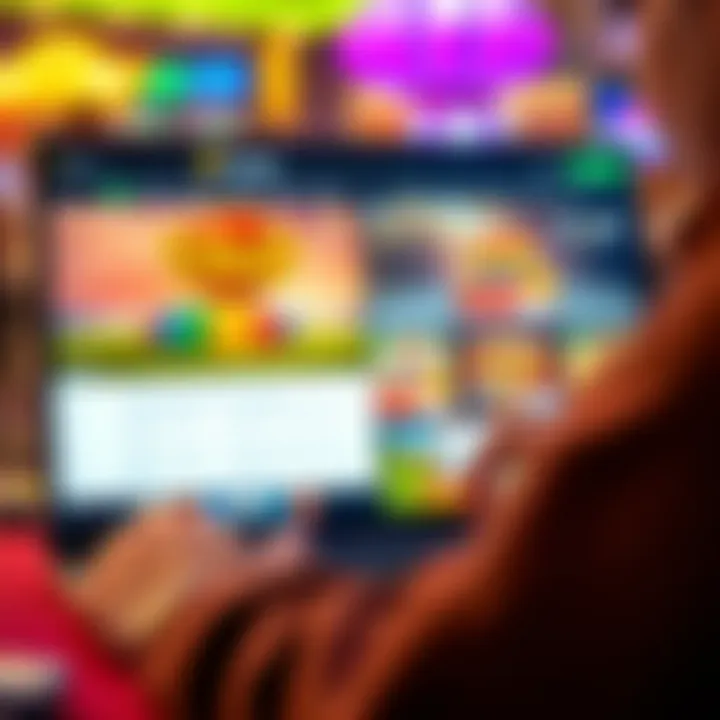 Visual representation of a player navigating a casino website on a laptop with coupon offers highlighted
