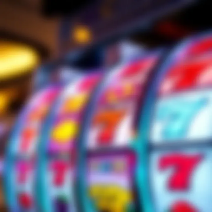 Colorful online pokies reels displaying various symbols like fruits and lucky sevens