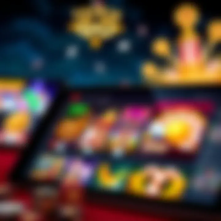 Variety of casino games displayed on a digital tablet with vibrant graphics