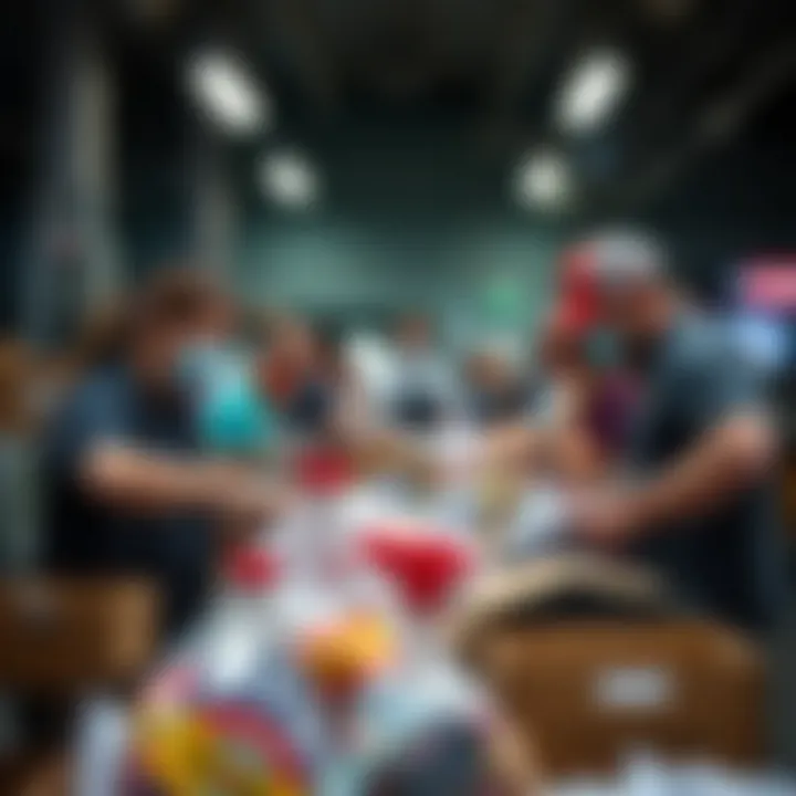 Volunteers organizing donated goods and resources for local support services