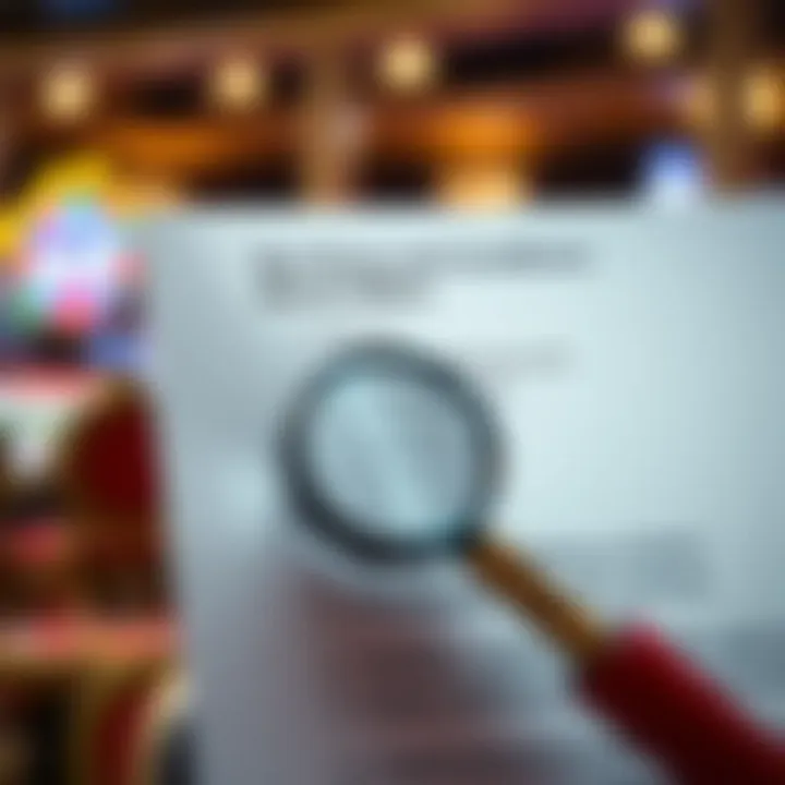 Graphic depicting a checklist and a magnifying glass highlighting terms and conditions for casino bonuses
