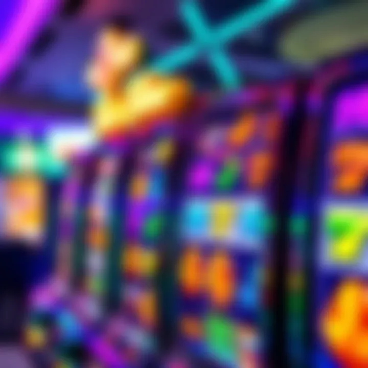 Colorful slot machine reels displaying various winning symbols at an online casino interface