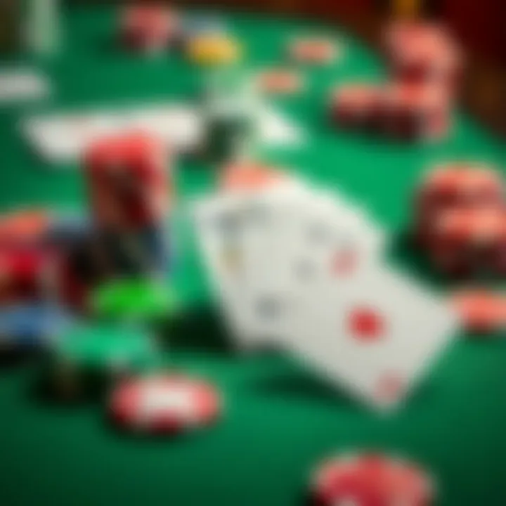 Colorful casino chips and playing cards arranged on a green felt table symbolizing casino bonuses