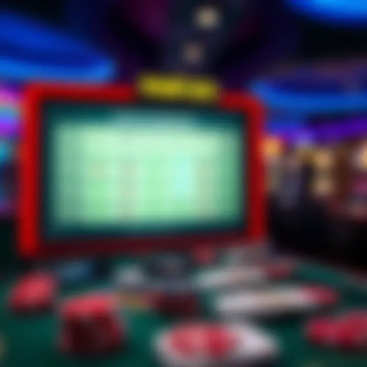 Graphics showing comparison charts of online casino bonuses and responsible gambling icons