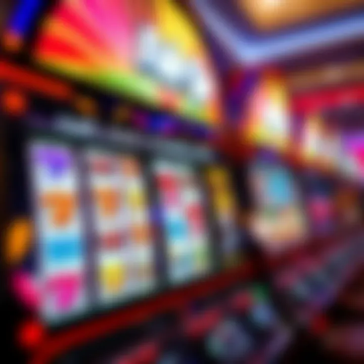 Colorful slot machine reels displaying winning combinations at an online casino