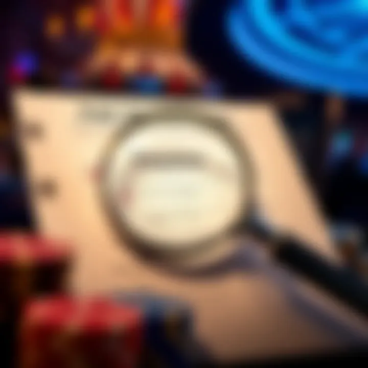 Checklist with magnifying glass highlighting terms and conditions for online casino bonuses