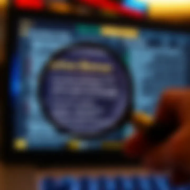 Magnifying glass over casino bonus terms and conditions on a digital screen