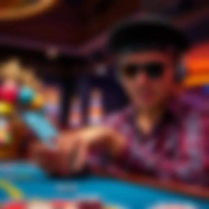 Graphic depicting a player reviewing terms and conditions on a digital device for casino bonuses