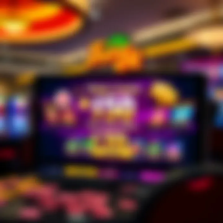 Illustration of a vibrant online casino interface displaying a $50 chip offer with colorful game icons