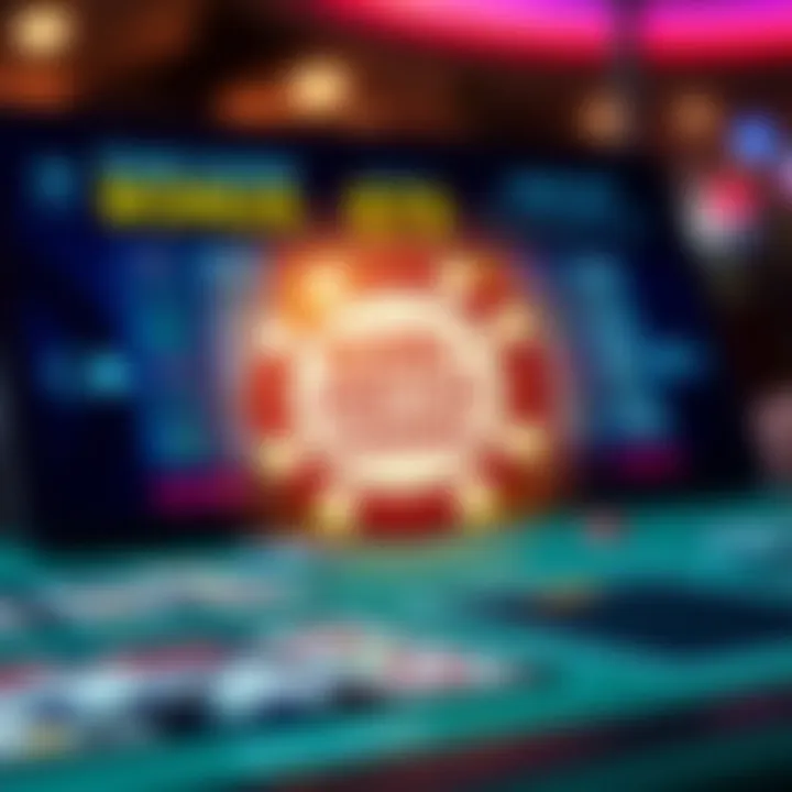 Illustration of a casino chip glowing over a digital background symbolizing an online bonus offer