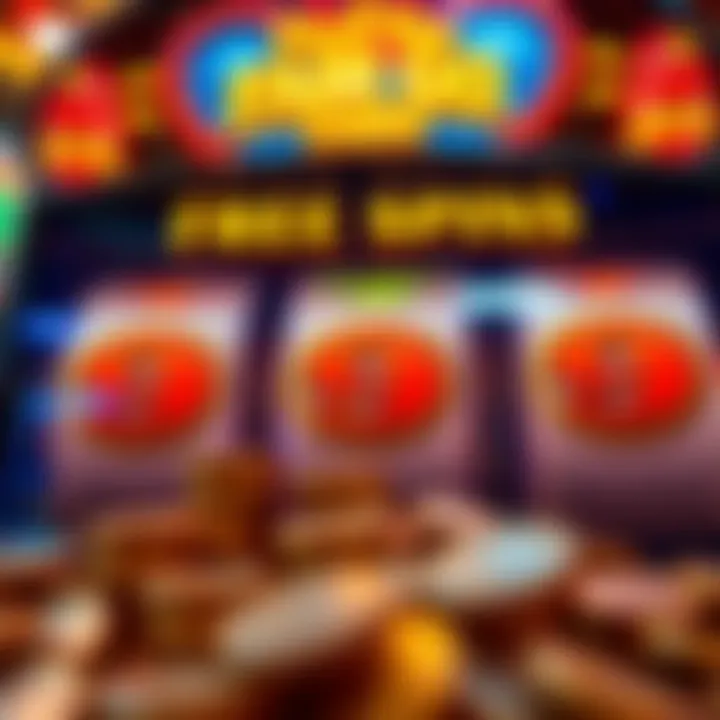 Slot machine reels showing winning combination with coins spilling out