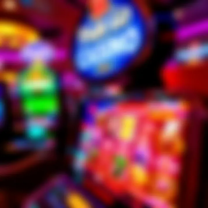 Bright casino slot machine screen showing vibrant spinning reels and winning symbols