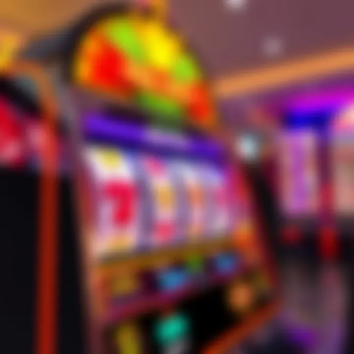 A colorful slot machine with spinning reels and glowing paylines representing free spins at an online casino