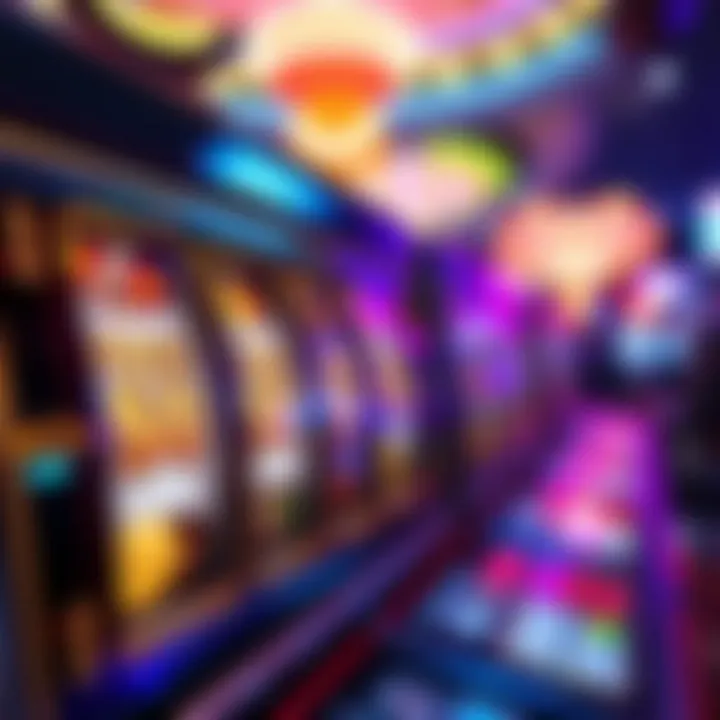 Slot machine reels displaying winning symbols with vibrant casino lights