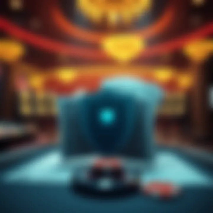 Illustration of a secure online casino environment with legal documents and a shield icon