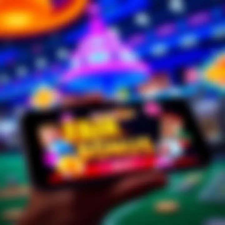 Smartphone displaying Fair Go Casino mobile bonus offer screen with colorful casino-themed graphics