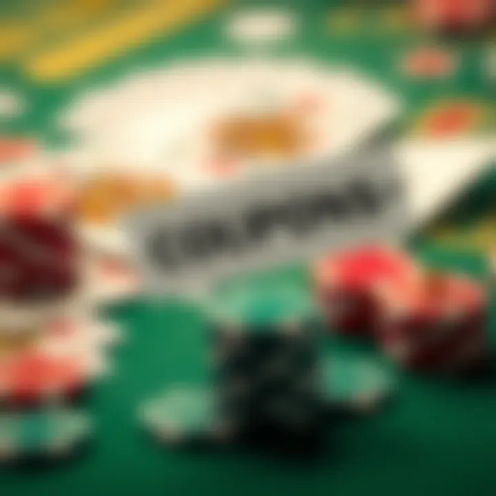 Illustration showing digital coupons floating above a casino-themed background with cards and chips