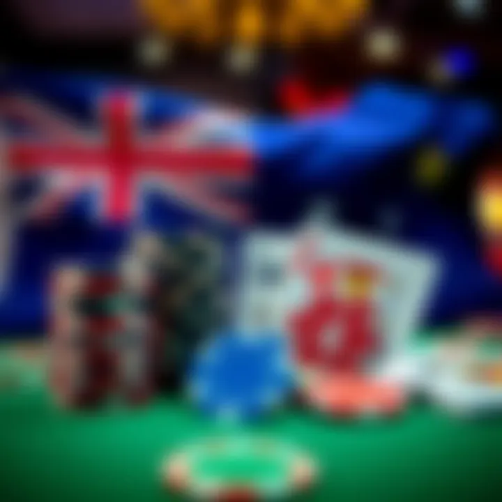 Australian flag with casino chips and playing cards symbolizing local player benefits