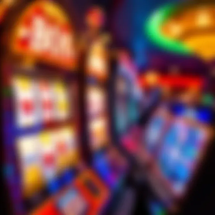 Colorful Casino Slot Machine Highlighting Bonus Play Bright casino slot machine with colorful lights and spinning reels