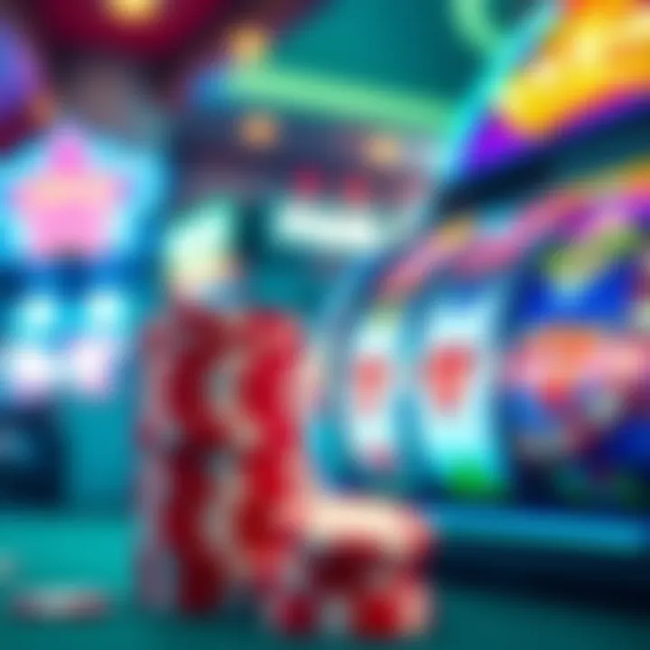 Bright casino chips and a spinning slot machine representing no deposit bonuses