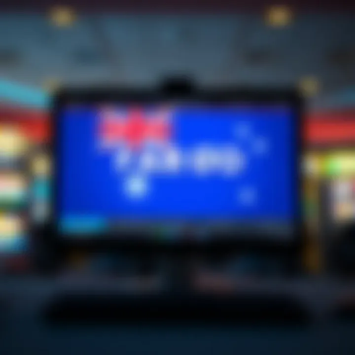 Illustration of a computer screen displaying an online casino platform with Australian flag elements