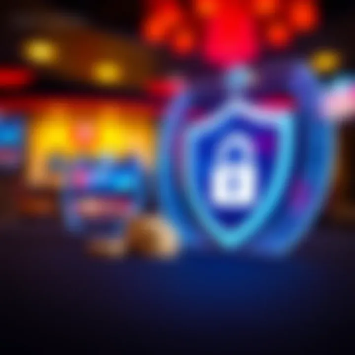 Secure online payment icons alongside a digital shield representing safety and trust