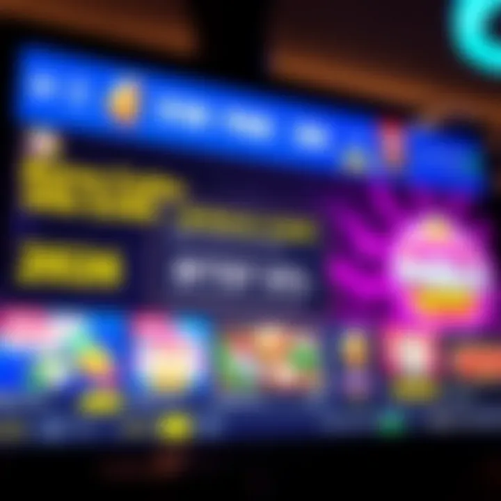 A digital casino interface displaying bonus codes and promotional offers on a vibrant screen