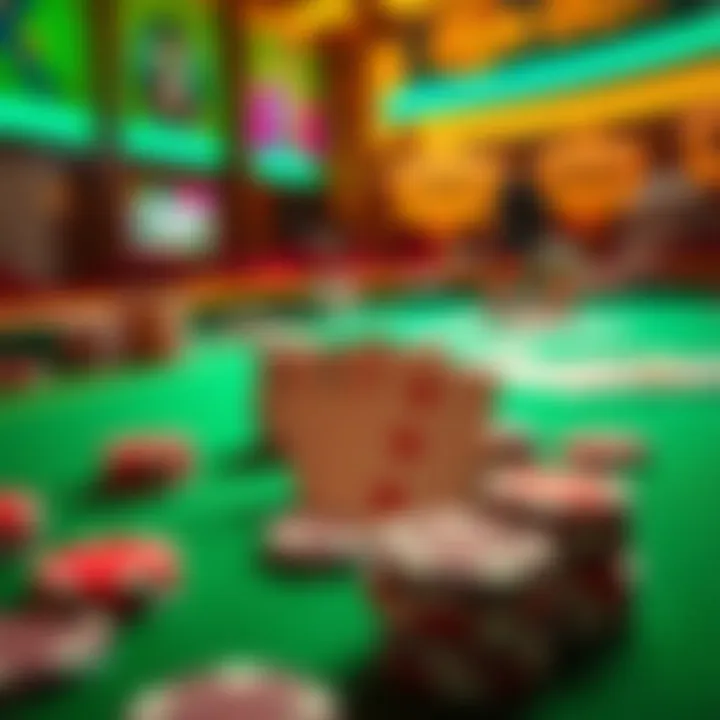 Bright casino chips and playing cards arranged on a green felt table symbolizing Fair Go Casino promotions