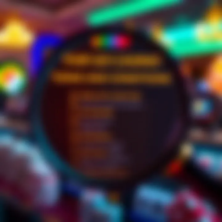 Overview of Fair Go Casino Bonus Terms and Conditions Graphic showing terms and conditions checklist with gaming symbols and a magnifying glass
