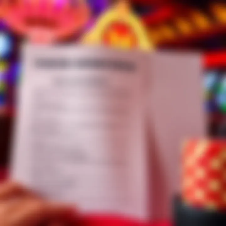 Graphic depicting a detailed casino terms and conditions document alongside a checklist