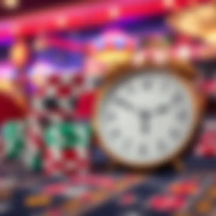 Graphical representation of wagering requirements with casino chips stacking up and a clock symbolizing time limits