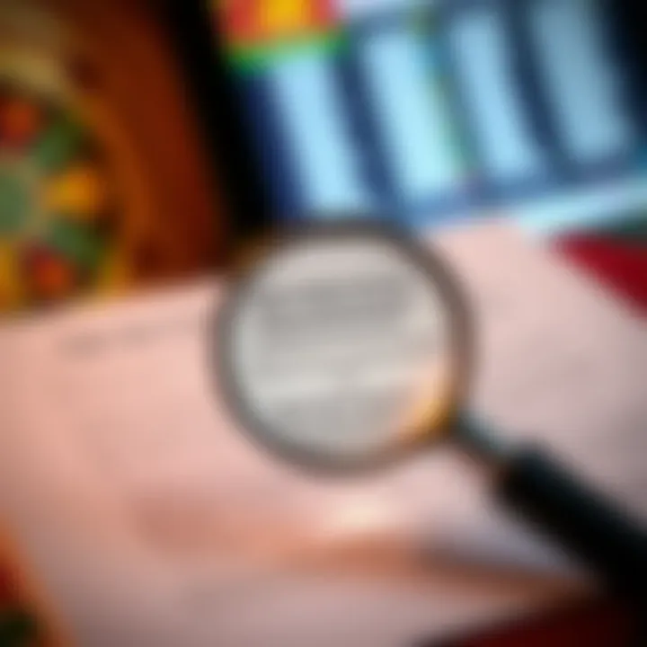 Conceptual graphic showing terms and conditions with a magnifying glass focusing on wagering requirements
