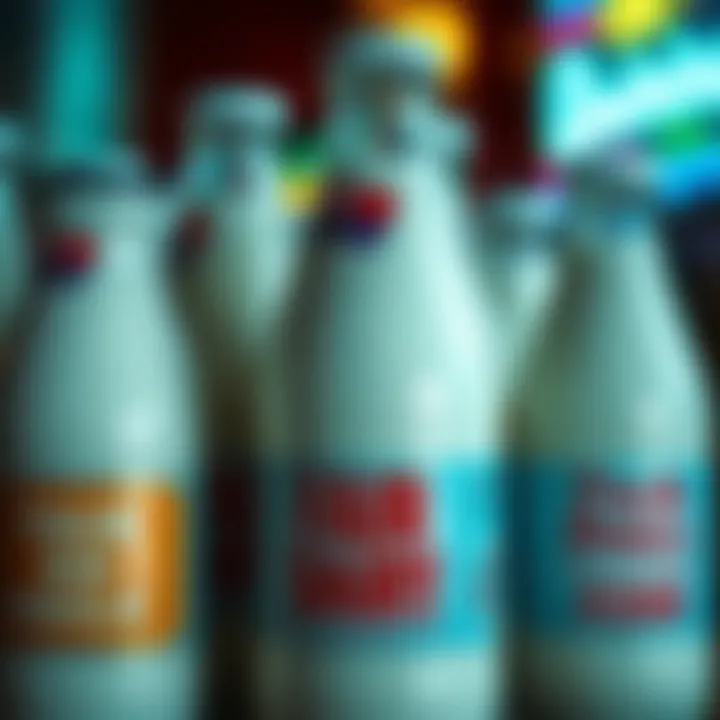 Close-up of fresh milk bottles labeled with local Australian dairy branding