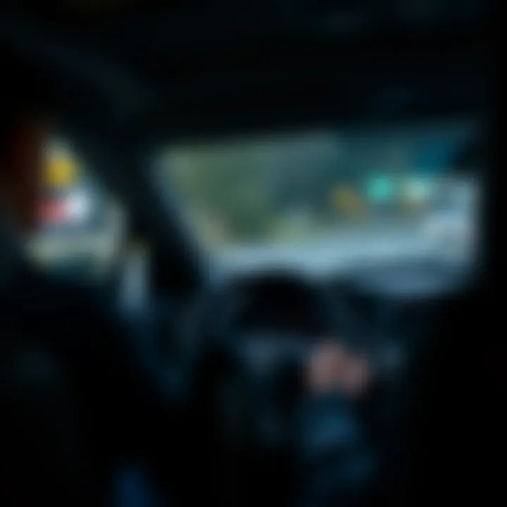 Car dashboard view showing learner driver focusing on the road ahead