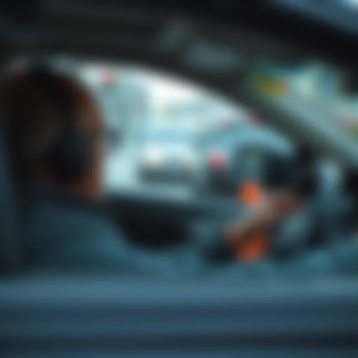 Driving instructor guiding a learner through practical driving skills on a city street