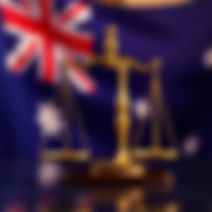 Symbol of Equity and Legal Fairness in Australia Legal scales symbolizing equity and justice with an Australian flag in the background
